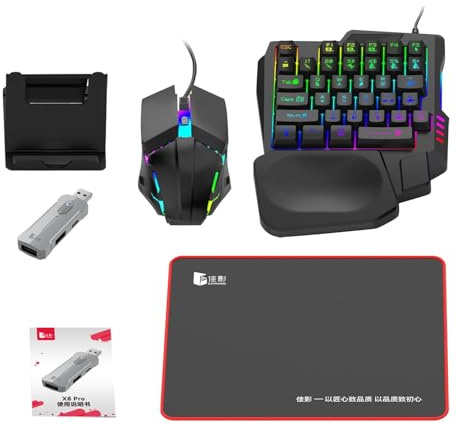 AruMinna Half Hand Gaming Keyboard Mouse Converter Set, 35 Keys Wired Mechanical Keyboard with Wrist Rest, RGB Backlit Plug & Play USB Game Adapter for Mobile & PC Gaming
