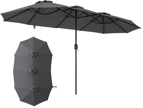 KOMFOTTEU Sombrilla de Jardín 4 x 2 m, Sombrilla Doble con 12 Varillas y Manivela, Parasol Rectangular con Protección Solar, para Balcón, Terraza, Piscina, sin Base (Gris, sin Luz)