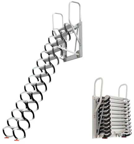 Wandmontierte Klapptreppe, ausziehbare Dachbodentreppe, Stahl-Dachbodentreppe mit Teleskopfunktion und Ausziehmechanismus, Tragfähigkeit 300 kg(12 Steps 305CM/118.1IN)