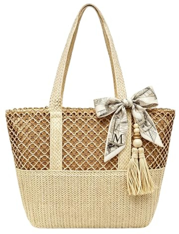 BPTZYLN Straw Beach Bags for Women, Straw Bags for Women Uk, Raffia Bag | Holiday Bag Women, Large Summer Beach Tote Medium Beaches, Summer Beaches Summers Outdoor Travel and Vacation