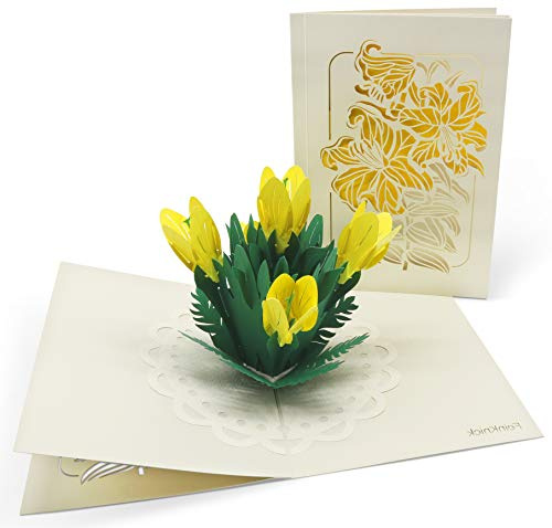 FeinKnick Grußkarte mit extra Seite für Text – einzige 3-seitige Klappkarte | Hochwertig filigrane Pop Up Karte, 13 x 18 cm, als Glückwunschkarte & Dankeskarte – 3D Pop-Up Karte mit Blumen