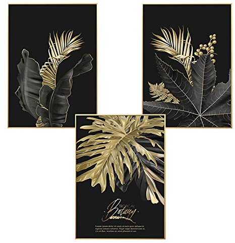 Martin Kench 3er Set Design Wandposter Wald Gold Blatt Palme Wandposter ohne Rahmen Wanddeko für Wohnzimmer