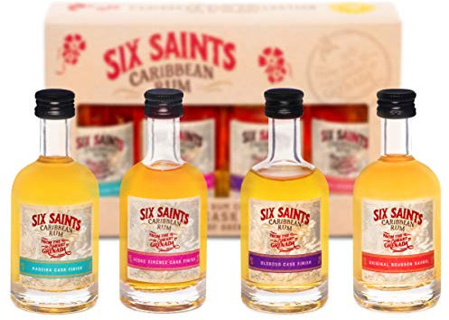 Caribbean Rum Collection by Six Saints - Sherry Cask Finish - 4x5cl miniature bottles, 41.7% ABV | Alcohol Gift Sets - Birthday, Christmas Rum Gift Sets