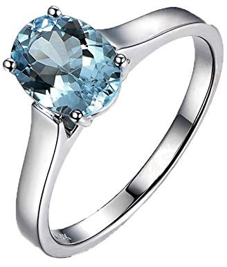 Beydodo Ring Damen 18K Weißgold Solitärring mit 1.2ct Oval Aquamarin Verlobungsringe Weißgold Große 54 (17.2)