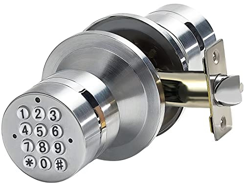 Keyless Electronic Entry Door Knob, Keypad Smart Door Knob, Interior Door Handle with Lock, Automatic Locking, Battery Backup, Backlight, Easy Installation, Great for Home, Hotel and Office