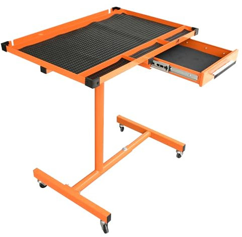 Aain LT18 Heavy Duty Adjustable Work Table with Drawer for Mechanic,220lbs Capacity Rolling Tool Tray Table with Wheels Orange
