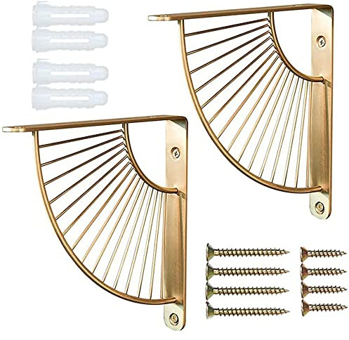 Goldene Regalhalterungen, 2PCS Gold Regalwinkel, Schwerlast Metall Regalträger, Regalstützen Eckstrebe für Wandmontage, Sektor Metall Regal Halterung Winkelverbinder mit Schrauben, Gold