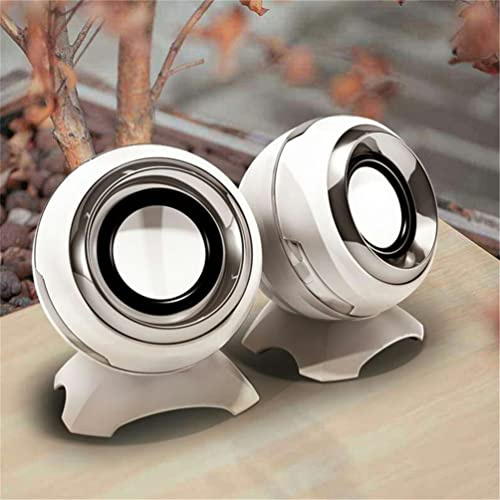 2pcs Filaire Bookshelf Enceintes PC 6W, 3.5mm AUX Audio Amplifier Bottom Diaphragm Bass Horns with Stereo Sound, USB Enceintes for Laptop/Tablet/PC/Mobile phones/MP3/MP4 (Blanc-Argent)