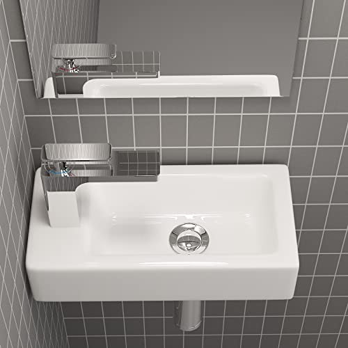 Waschbecken24 | Premium Waschbecken mit Lotus-Effekt für das Badezimmer und Gäste-WC (37x18x9cm, Weiß / A661)