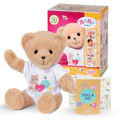BABY Born Bär - Weicher Teddybär mit beweglichen Armen & Beinen - Kuscheltier mit weißem Strampler & inkl. Zubehör - Geeignet für Kinder ab 0 Jahren