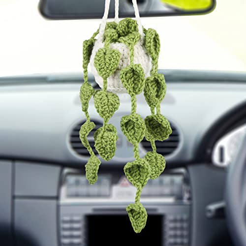 Crochet Hanging Plants, Beautiful Soft Car Crochet Pendant Long Fashionable Hanging Car Crochet Pendant for Men & Women Car Rear View Mirror Hanging Accessories Car Ornament