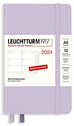 LEUCHTTURM1917 367625 Wochenkalender Pocket (A6) 2024, mit Extraheft für Adressen und Jahrestage, Lilac, Deutsch, 12 Monate