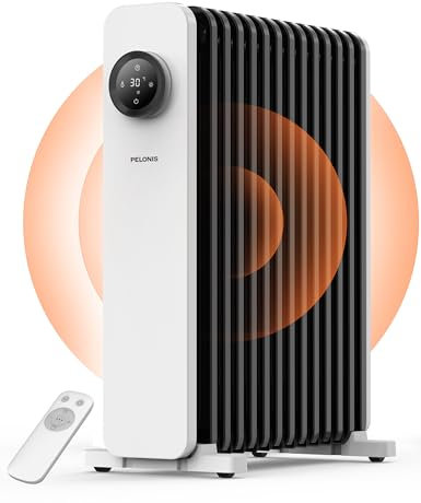 PELONIS Radiatore a olio, 2500 W, a risparmio energetico, 13 costole, con termostato e timer 24 ore, riscaldamento elettrico con protezione contro il surriscaldamento, per camera da letto, ufficio,