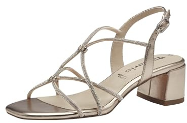 Tamaris Damen Sandalen mit Absatz Vegan Blockabsatz Sommer; LIGHT GOLD/metallic; 36
