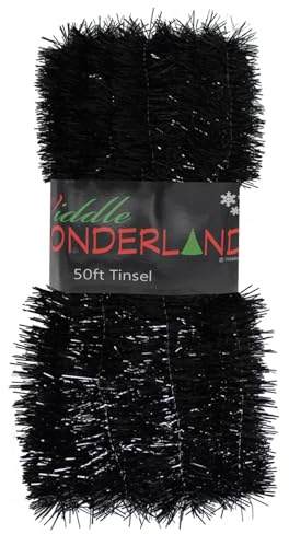 Widdle Gifts 50ft x 3cm Black Tinsel Extra Long 15 Metre Christmas Decoration, Crafting, Christmas Trees and party Decorations (Black)