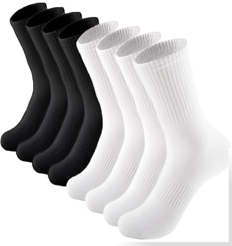Ruzister® 4 Pares de Calcetines Finos de Algodón para Mujer, Largos Con Soporte para el Arco, Altos de Entrenamiento Informales, Blanco y Negro