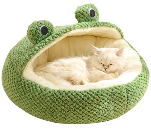 Wedhapy Haustierbett Hundebett Katzenbett Frosch Katzenbett Langes Plüsch Winter Herbst Thermo Niedliches Cartoon Rutschfestes Haustierbett Abnehmbarer Einsatz Weiches