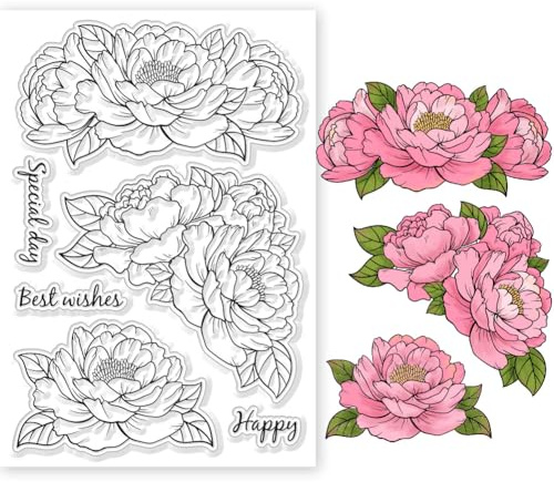 GLOBLELAND Frühling Pfingstrosen Blumen Transparente Silikonstempel Pflanzen Klare Stamps Frühling Silikonstempel Für Kartengestaltung DIY Prägung Journaling