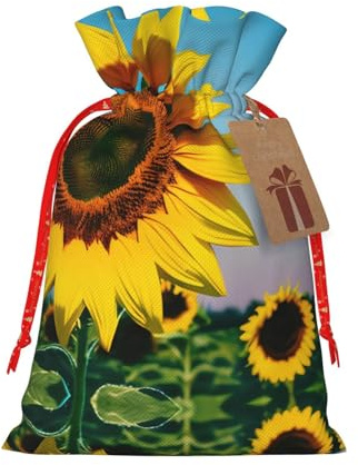 ZISHAK Geschenktüte mit Sonnenblumen-Motiv, zarte Jute, Kordelzug, handwerklicher Stoff, Geschenktasche, perfekt für Weihnachten