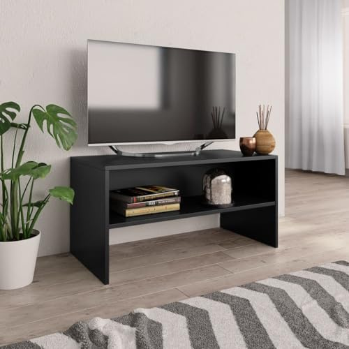 KOIECETA Mueble TV Estante Mesa Baja Televisión Aparador Televisor Módulo Diseño Simple Compartimento Salón Habitación Comedor Sala Contrachapada Negro