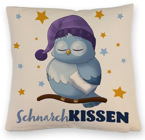 speecheese Schlafende Eule Kissen mit Leinenoptik mit Spruch SchnarchKissen mit Leinenoptik Gemütliches Nacht-Nickerchen Süßer Uhu Nachtkauz Ideal zum Schlafen Waldkauz-KuschelKissen mit