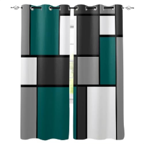 ZDLLDZ Verdunklungsvorhänge mit geometrischem, blaugrünem, abstraktem Muster für Wohnzimmer, Kinderzimmer, Fenstervorhang, Balkon, individuelle Lange Vorhänge, 100 x 300 cm (B x H) x 2