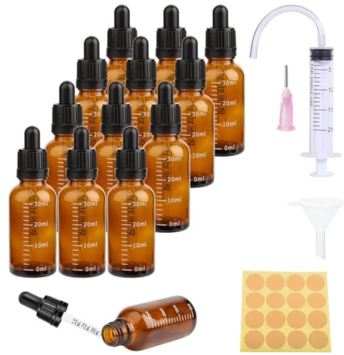 12 st glas droppare 30 ml glas droppflaska brun pipett droppflaska graderad flaska med 5 hjälpmedel flaska parfymflaska eterisk olja aromaterapi laboratorium