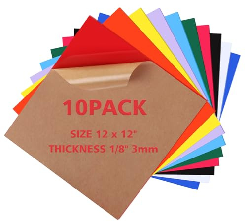 Adrattnay Acrylic Sheets 1/8 Thick, 10Pcs 12 x 12in Acrylic Sheets 3 mm for Laser Cutting, Opaque Colored Acrylic Panel with Protective Paper for Laser Engraving Material DIY Crafts