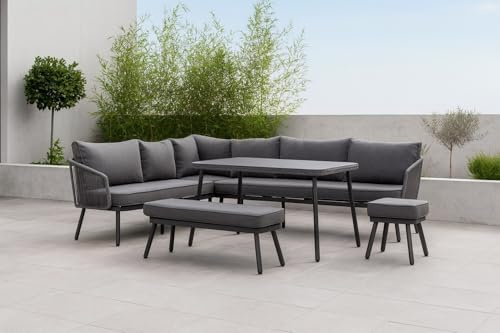 Gardissimo Hohe Dining Rope Lounge Cento Links, Inklusive XL Bank, Hocker und Wasserabweisender Kissen