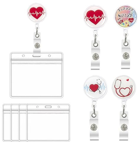 YIZWINS Krankenschwester Badge Halter,4 Stile Ausweis Ausweishalter,Ausweishülle mit Clip,Ausweishalter Ausziehbar,Einziehbare Abzeichenhalter mit 60 cm Zugseil für Krankenschwestern,Ärzte,Freiwillige