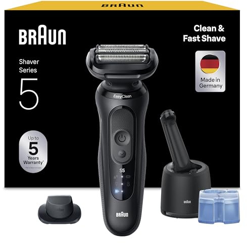 Braun Shaver Series 5 Electric Shaver Men, Wet & Dry Electric Razor for Men, Up to 50 min, 4in1 SmartCare centre, +1 Attachment, Cordless,100 percent Waterproof, 52-N7200CC, Black