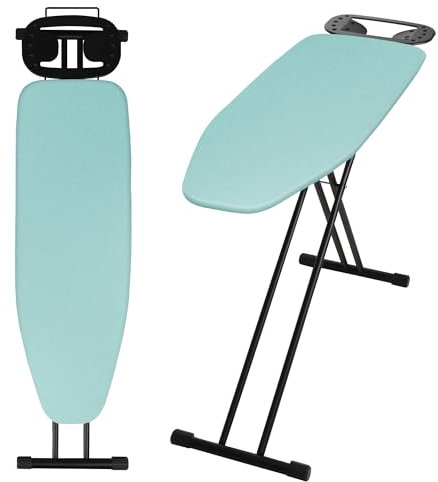 KADAX Table à Repasser 120 x 38 cm, Planche à Repasser Pliable avec Housse en Coton, Support pour Fer, Pieds Antidérapants et Hauteur Réglable (Menthe)