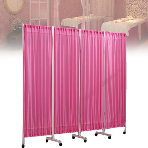 Spdazzleburst 4-Panel Mobile Medical Privacy Screen Room Divider, Medical Privacy Screen On Wheels, 6ft Tall Foldable Room Divider Temporary Fence For Clinic/Patient/Exam Room,Pink