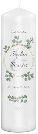 PhotoFancy® - Personalisierte Hochzeitskerze - Fotokerze mit eigenem Foto/Text bedrucken lassen - Kerze mit Hochzeits-Design: Goldene Verbindung - 29 cm Höhe