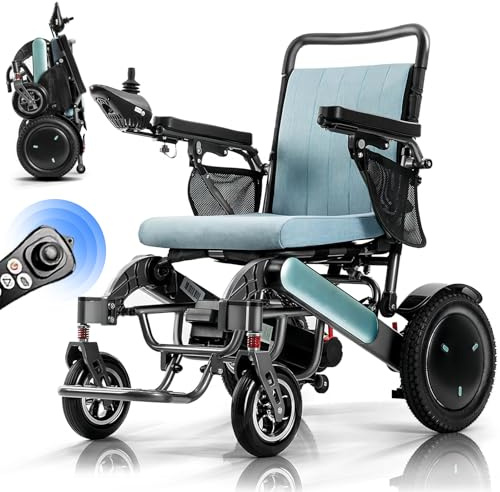 Bueuwe Elektrischer Rollstuhl Faltbar Leicht, 350W*2 motor, Tragfähigkeit 200 kg, 25~35 KM Reichweite Rollstuhl Elektrisch Tragbarer für Erwachsene und Senioren, All Terrain Elektrorollstuhl,12ah