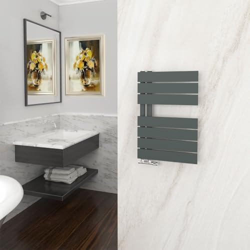 GY Bath Badheizkörper 616x400mm, Anthrazit Handtuchhalter Heizkörper Flach, Handtuchheizkörper mit Seitenanschluss Handtuchwärmer Handtuchtrockner