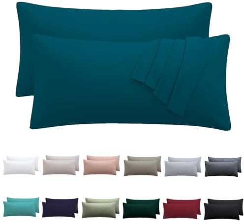 Nesture Kissenbezug 40 x 60 2er Set - kopfkissenbezug 40x60 cm Petrol, 100% Mikrofaser kissenbezüge mit Reißverschluss, Weich und Bügelfrei
