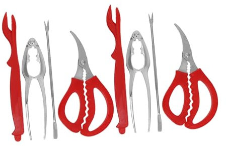 Hoement Juego de Herramientas para Mariscos 8 Piezas Pinzas para Cangrejo Tijeras Tenedores Cortador de Aguja para Cangrejo Bolsa Utensilios para Comer Acero Inoxidable