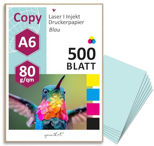 younikat 500 Blatt DIN A6 blau Papier blanko 80 g/m² Kopierpapier - dv1505 | unbedruckte Innenseite, Ob Drucken, Kopieren oder Basteln, Beidseitig farbig, blanko