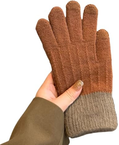 JINZIJINYU Strickhandschuhe Thermohandschuhe Gestrickte Touchscreen Handschuhe Für Damen Im Herbst Und Winter Warme Rutschfeste Plüschhandschuhe Verdickte Wollhandschuhe Für Damen Und Herren Braun