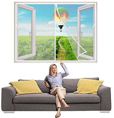 Mosquitera magnética para ventanas de 160 x 180 cm, malla retráctil que mantiene a los mosquitos fuera, se adapta a ventanas de hasta 160 x 180 cm, color blanco