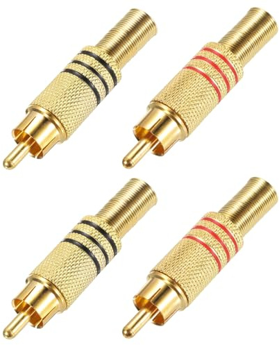 sourcing map RCA to Speaker Wire Connector, 270RCA Solder Male Gold Plated Stereo Audio Connector Adapter Jack Plug RCA Converter Gold Panel 4pcs