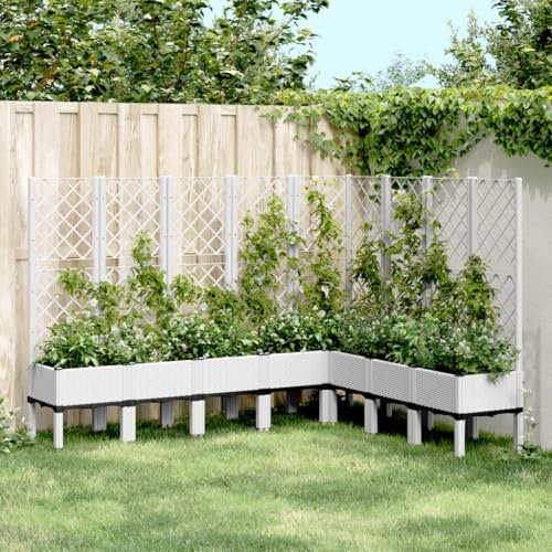 Baziroo Macetero exterior con enrejado, 200 x 160 x 142 cm, polipropileno, jardinera, jardinera, jardinera, jardinera, jardín, parterre, macetero, jardín, macizo, macetero, color blanco