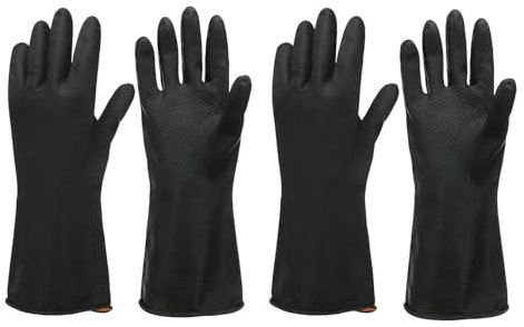 sourcing map Chemical Resistant Gloves, Latex Industrial Gloves Anti-Slip Protective Safety Work Glove for Cleaning Dish Washing Resist Acid Alkali, Medium, Black, Pair of 2