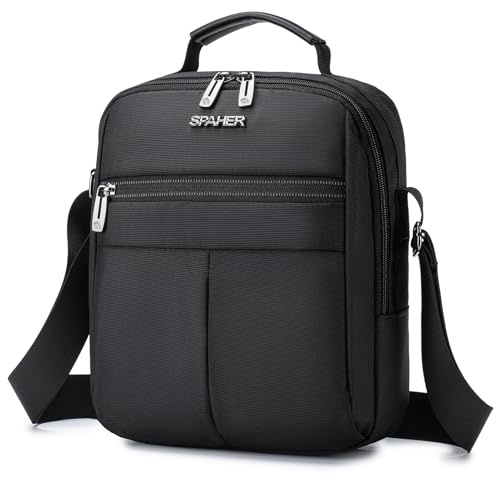 SPAHER Sacoche Homme Bandouliere Grand Pochette Homme pour Ipad 11 Pouces Sac Bandoulière Homme Sac Porté Epaule Sac Besace Business Crossbody Sac d'épaule Ipad Messager Sacs à Main Noir