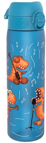 Ion8 Borraccia a Prova di Perdite, 500ml, Facile da Aprire, Serratura Sicura, Lavabile in Lavastoviglie, Senza BPA, Maniglia per il Trasporto, Adatta a Portabicchieri, Banda Dei Dinosauri