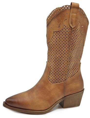 Toocool Botas de mujer de verano Western Texani Camperos Zapatos perforados 6Y220, camel, 38 EU