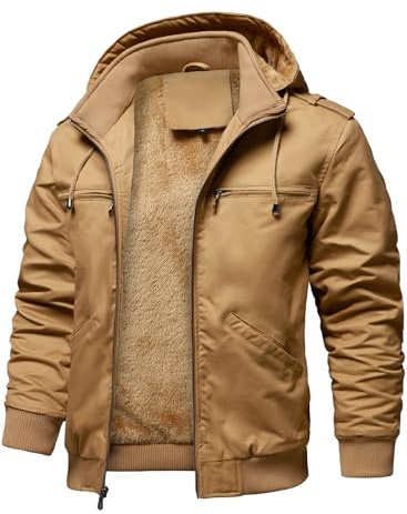 HOOD CREW Winterjacken für Herren Warme Fleecejacke Baumwolle Mantel mit Kapuze Übergangsjacke Militär Cargojacke mit Taschen