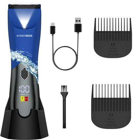 BarberBoss Men's Electric Body Shaver, Rechargeable Intimate Body Shaver, Waterproof, Gentle on Groin and Pubic Hair, Travel Lock