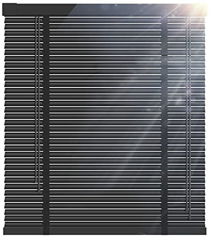 Errzom Fensterjalousie Holz Jalousien Blickschutz Fenster, Holz Rollos für Innen, Holzjalousie Jalousie Holz in Dunkelbraun/Schwarz/Weiß, 60/80/100/120/140cm Breite,Schwarz,100Wx100L(cm)